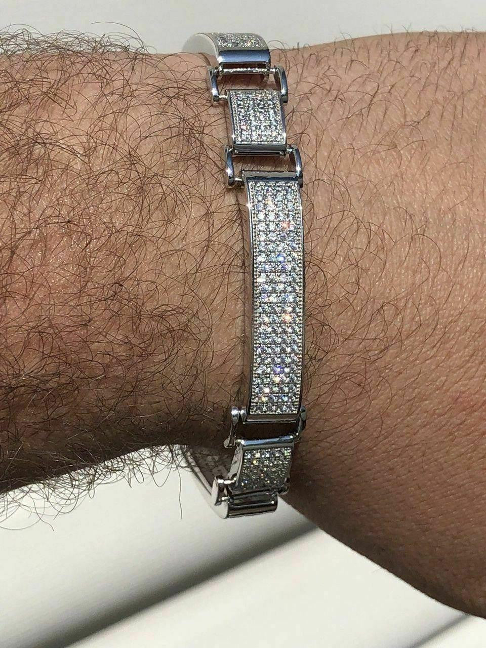 Italiano Silver, Inc. Custom Panther Cuff Link Bracelet Iced Out CZ Stones - 925 Silver - 10.5mm - 7"-8.5"