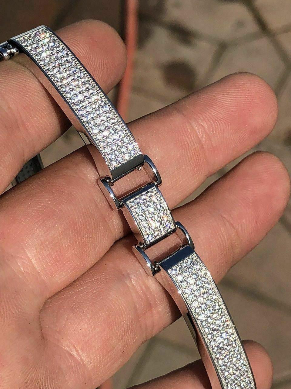 Italiano Silver, Inc. Custom Panther Cuff Link Bracelet Iced Out CZ Stones - 925 Silver - 10.5mm - 7"-8.5"