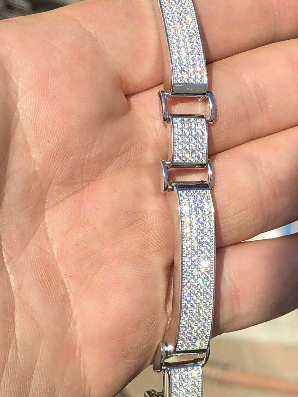 Italiano Silver, Inc. Custom Panther Cuff Link Bracelet Iced Out CZ Stones - 925 Silver - 10.5mm - 7"-8.5"