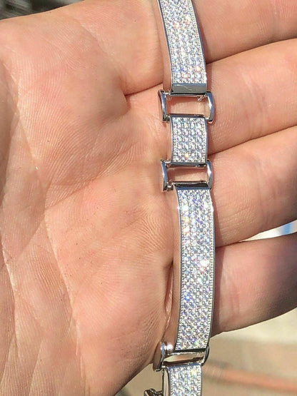 Italiano Silver, Inc. Custom Panther Cuff Link Bracelet Iced Out CZ Stones - 925 Silver - 10.5mm - 7"-8.5"