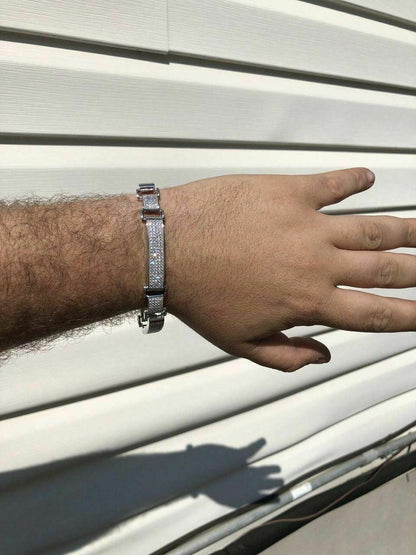 Italiano Silver, Inc. Custom Panther Cuff Link Bracelet Iced Out CZ Stones - 925 Silver - 10.5mm - 7"-8.5"