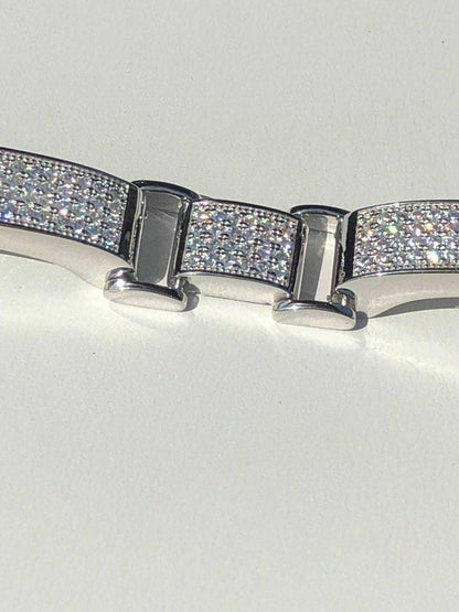 Italiano Silver, Inc. Custom Panther Cuff Link Bracelet Iced Out CZ Stones - 925 Silver - 10.5mm - 7"-8.5"