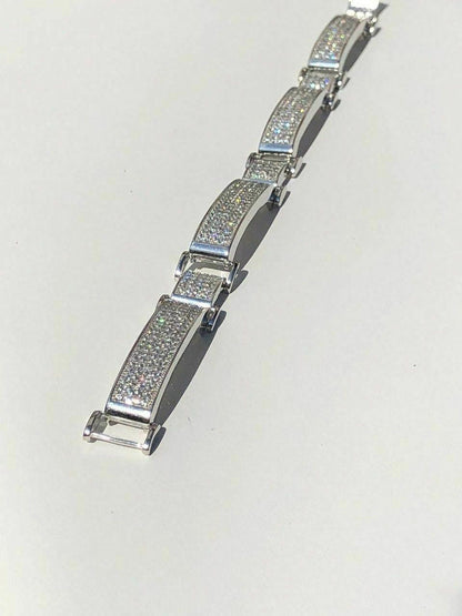 Italiano Silver, Inc. Custom Panther Cuff Link Bracelet Iced Out CZ Stones - 925 Silver - 10.5mm - 7"-8.5"