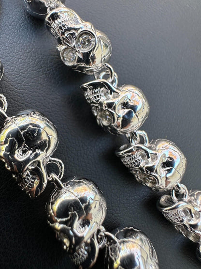 Italiano Silver, Inc. Custom Solid 925 Sterling Silver Skull Death Link Chain Necklace W. Moissanite