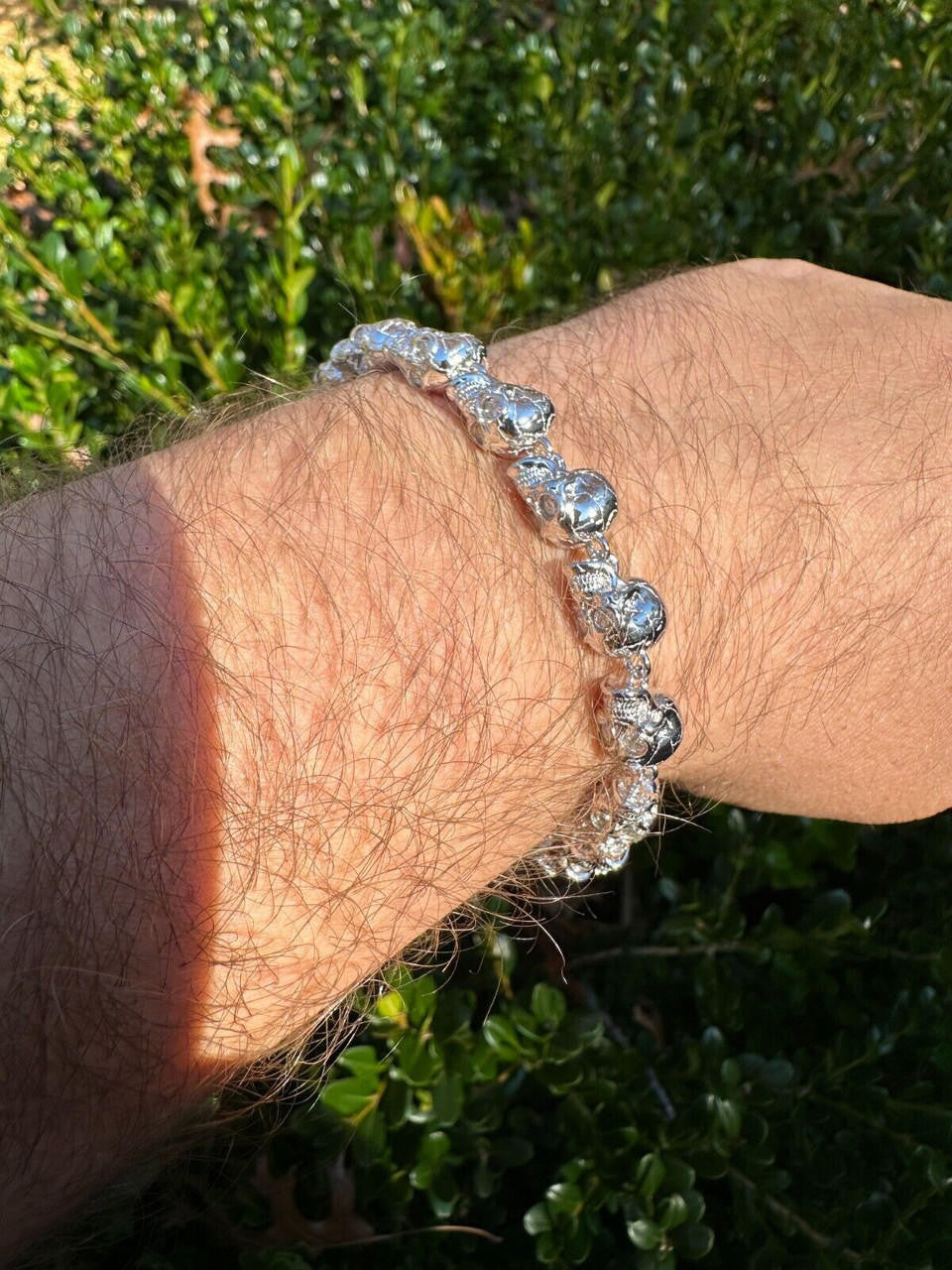 Italiano Silver, Inc. Custom Solid 925 Sterling Silver Skull Death Link Chain Necklace W. Moissanite