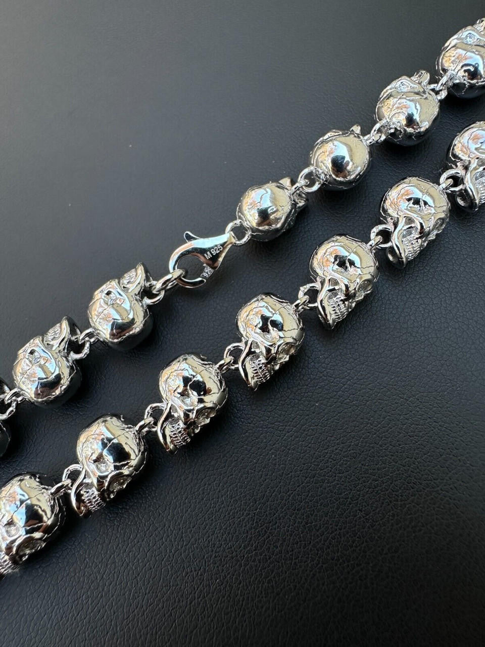 Italiano Silver, Inc. Custom Solid 925 Sterling Silver Skull Death Link Chain Necklace W. Moissanite