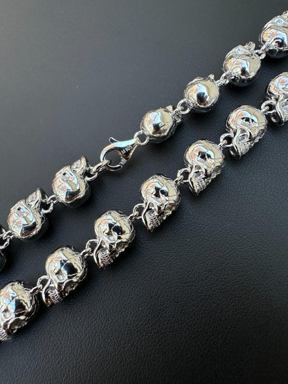 Italiano Silver, Inc. Custom Solid 925 Sterling Silver Skull Death Link Chain Necklace W. Moissanite