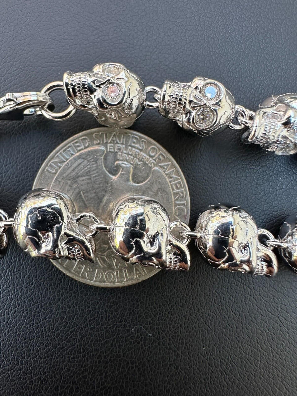 Italiano Silver, Inc. Custom Solid 925 Sterling Silver Skull Death Link Chain Necklace W. Moissanite