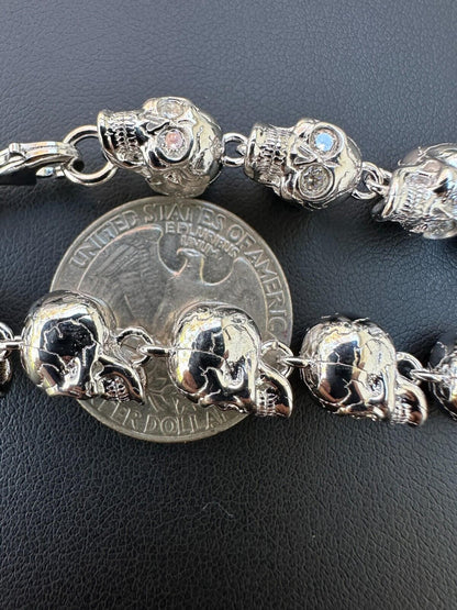 Italiano Silver, Inc. Custom Solid 925 Sterling Silver Skull Death Link Chain Necklace W. Moissanite