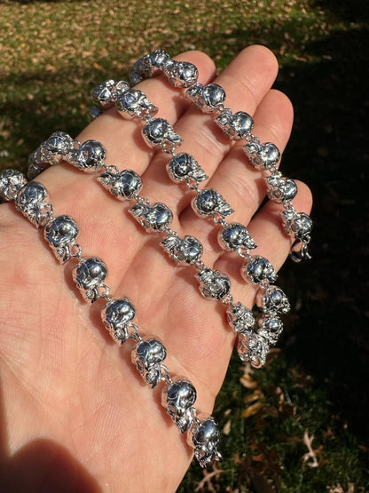 Italiano Silver, Inc. Custom Solid 925 Sterling Silver Skull Death Link Chain Necklace W. Moissanite