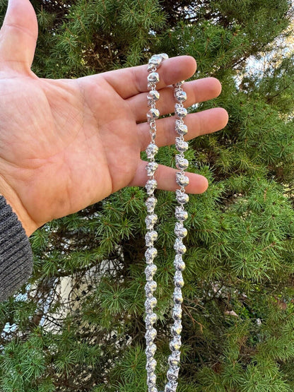 Italiano Silver, Inc. Custom Solid 925 Sterling Silver Skull Death Link Chain Necklace W. Moissanite