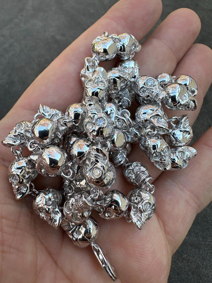 Italiano Silver, Inc. Custom Solid 925 Sterling Silver Skull Death Link Chain Necklace W. Moissanite