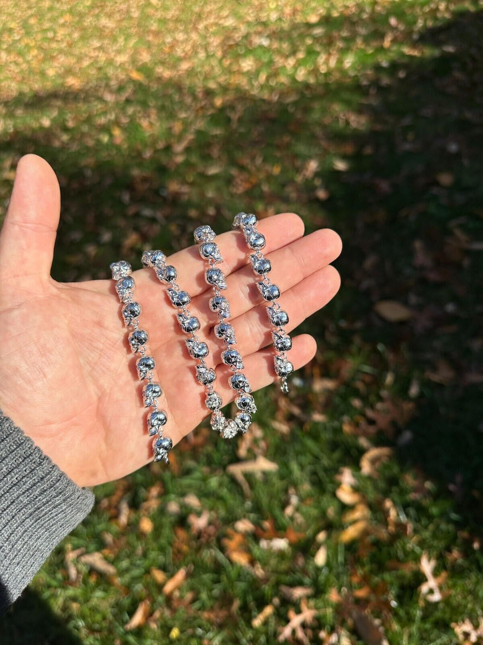 Italiano Silver, Inc. Custom Solid 925 Sterling Silver Skull Death Link Chain Necklace W. Moissanite