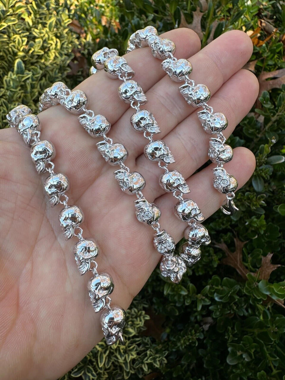 Italiano Silver, Inc. Custom Solid 925 Sterling Silver Skull Death Link Chain Necklace W. Moissanite