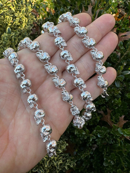 Italiano Silver, Inc. Custom Solid 925 Sterling Silver Skull Death Link Chain Necklace W. Moissanite