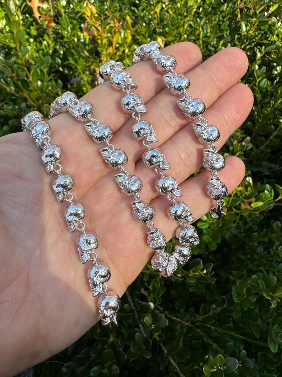 Italiano Silver, Inc. Custom Solid 925 Sterling Silver Skull Death Link Chain Necklace W. Moissanite