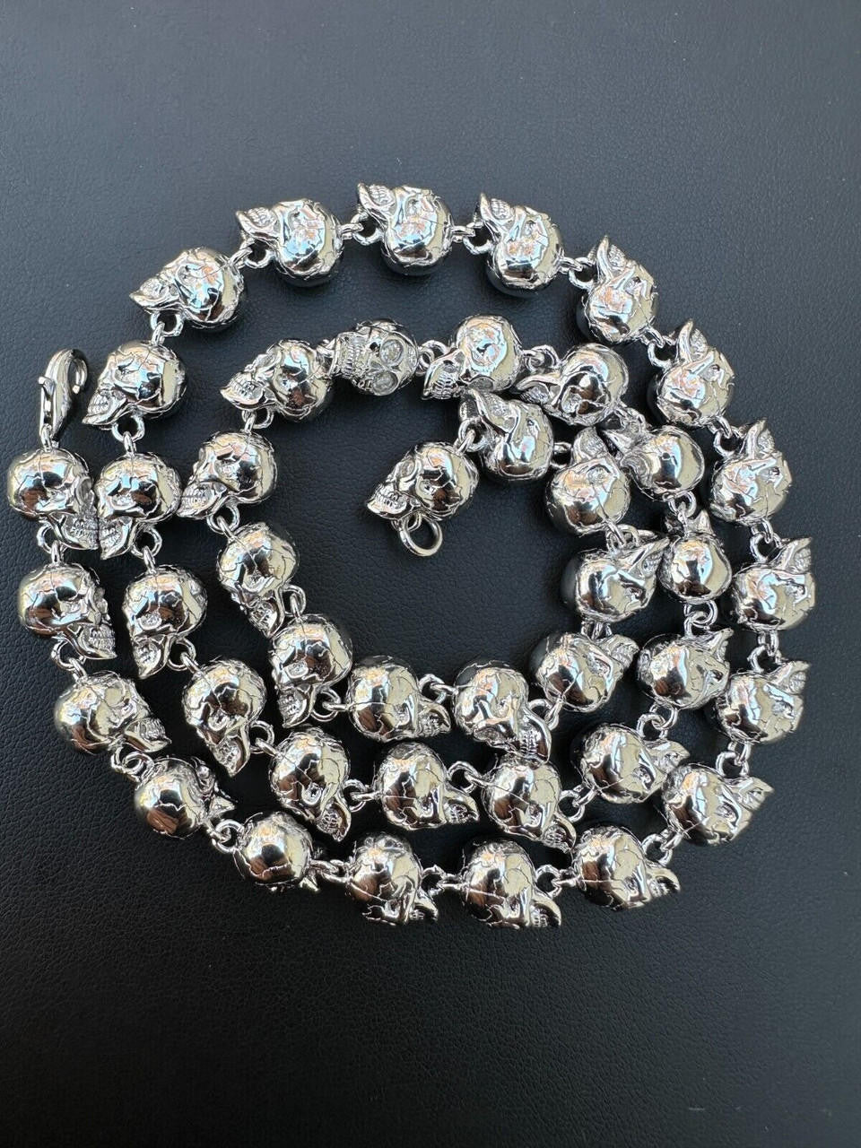 Italiano Silver, Inc. Custom Solid 925 Sterling Silver Skull Death Link Chain Necklace W. Moissanite