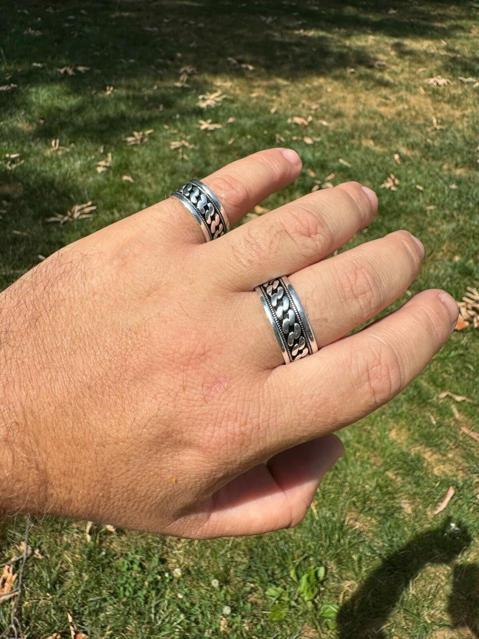 Italiano Silver, Inc. Eternal Love Cuban Link Eternity Band Ring - 925 Silver Oxidized - Plain