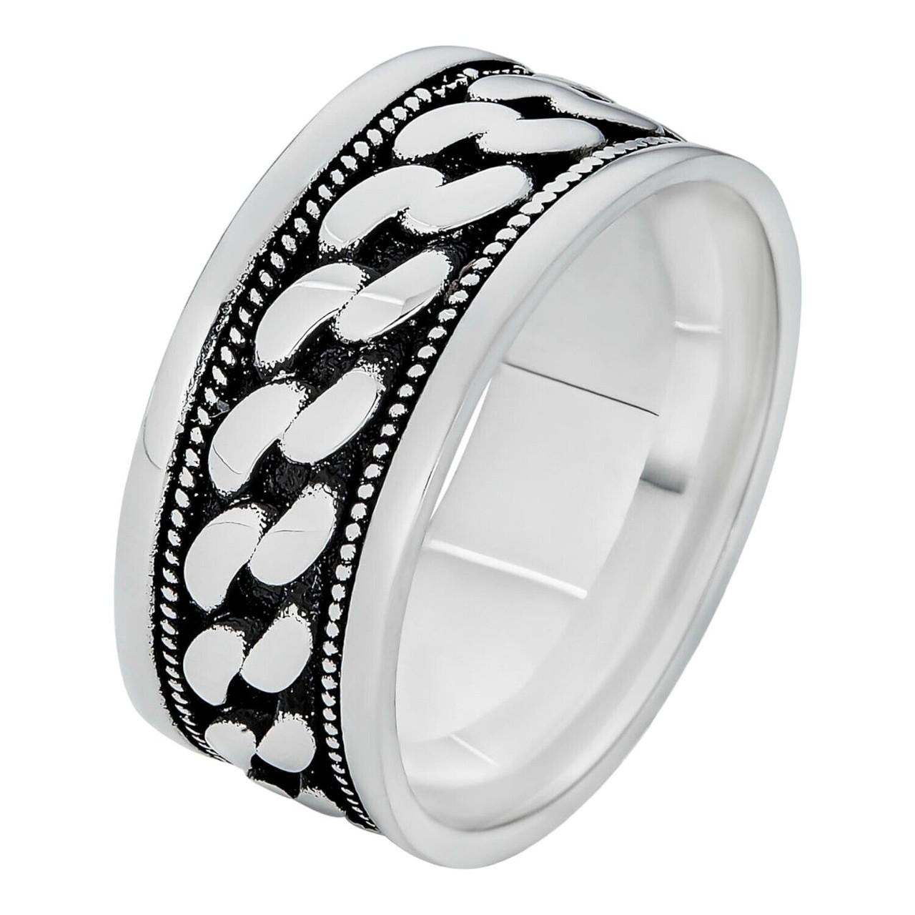 Italiano Silver, Inc. Eternal Love Cuban Link Eternity Band Ring - 925 Silver Oxidized - Plain