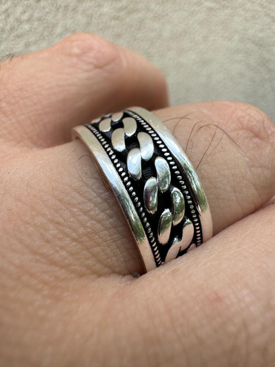 Italiano Silver, Inc. Eternal Love Cuban Link Eternity Band Ring - 925 Silver Oxidized - Plain