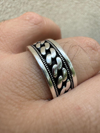 Italiano Silver, Inc. Eternal Love Cuban Link Eternity Band Ring - 925 Silver Oxidized - Plain