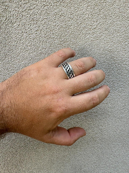 Italiano Silver, Inc. Eternal Love Cuban Link Eternity Band Ring - 925 Silver Oxidized - Plain