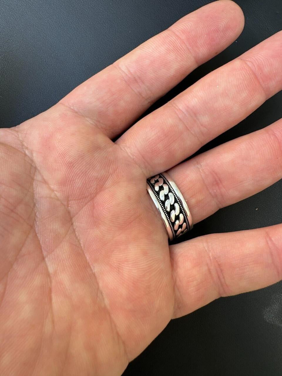 Italiano Silver, Inc. Eternal Love Cuban Link Eternity Band Ring - 925 Silver Oxidized - Plain