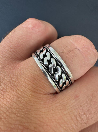 Italiano Silver, Inc. Eternal Love Cuban Link Eternity Band Ring - 925 Silver Oxidized - Plain