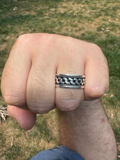 Italiano Silver, Inc. Eternal Love Cuban Link Eternity Band Ring - 925 Silver Oxidized - Plain