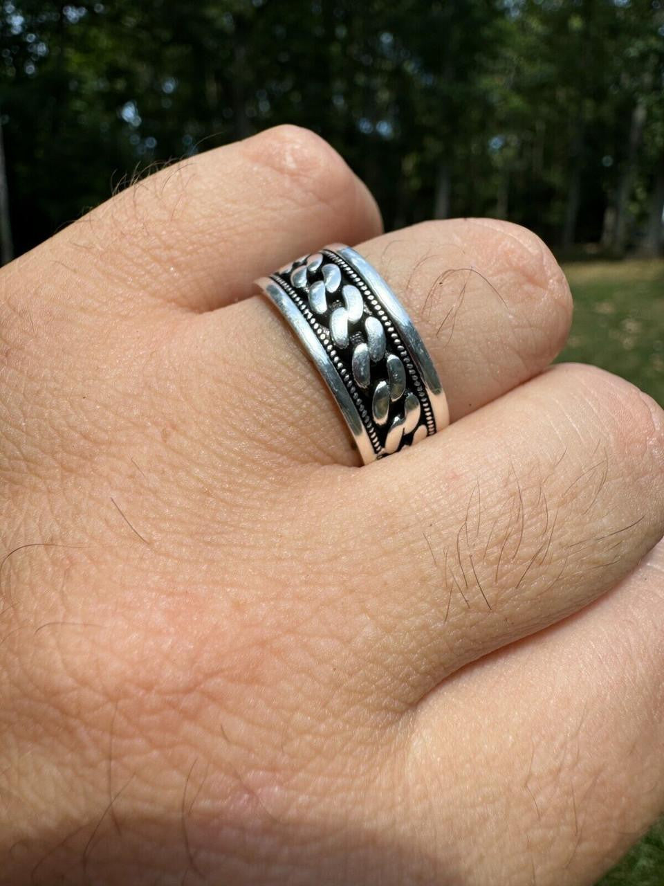 Italiano Silver, Inc. Eternal Love Cuban Link Eternity Band Ring - 925 Silver Oxidized - Plain