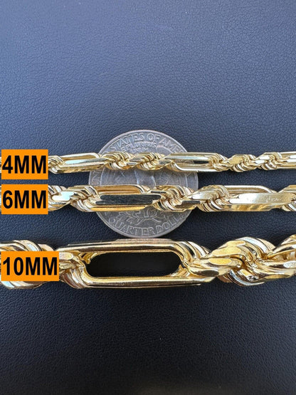 Italiano Silver, Inc. FigaRope Milano Chain Real Solid 14Kk Gold Vermeil 925 Silver Necklace Bracelet