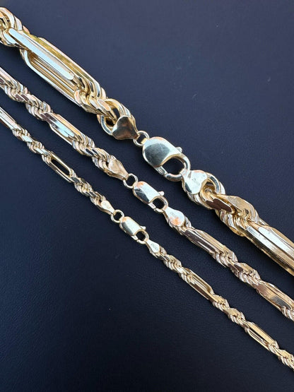 Italiano Silver, Inc. FigaRope Milano Chain Real Solid 14Kk Gold Vermeil 925 Silver Necklace Bracelet
