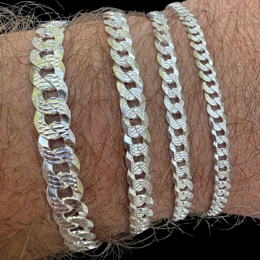Italiano Silver, Inc. Flat Curb Cuban Bracelet - Diamond Cut 925 Sterling Silver - 6"-9" - 4mm-8mm