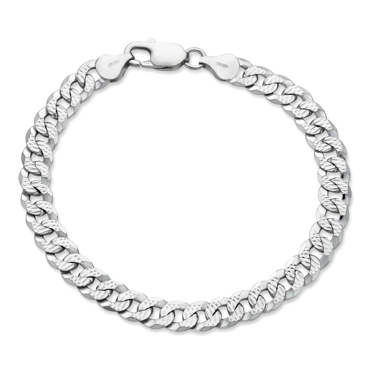 Italiano Silver, Inc. Flat Curb Cuban Bracelet - Diamond Cut 925 Sterling Silver - 6"-9" - 4mm-8mm
