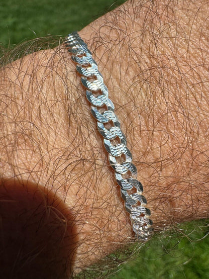 Italiano Silver, Inc. Flat Curb Cuban Bracelet - Diamond Cut 925 Sterling Silver - 6"-9" - 4mm-8mm