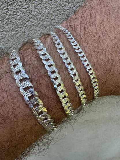 Italiano Silver, Inc. Flat Curb Cuban Bracelet - Diamond Cut 925 Sterling Silver - 6"-9" - 4mm-8mm