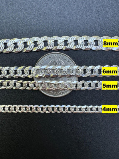 Italiano Silver, Inc. Flat Curb Cuban Bracelet - Diamond Cut 925 Sterling Silver - 6"-9" - 4mm-8mm