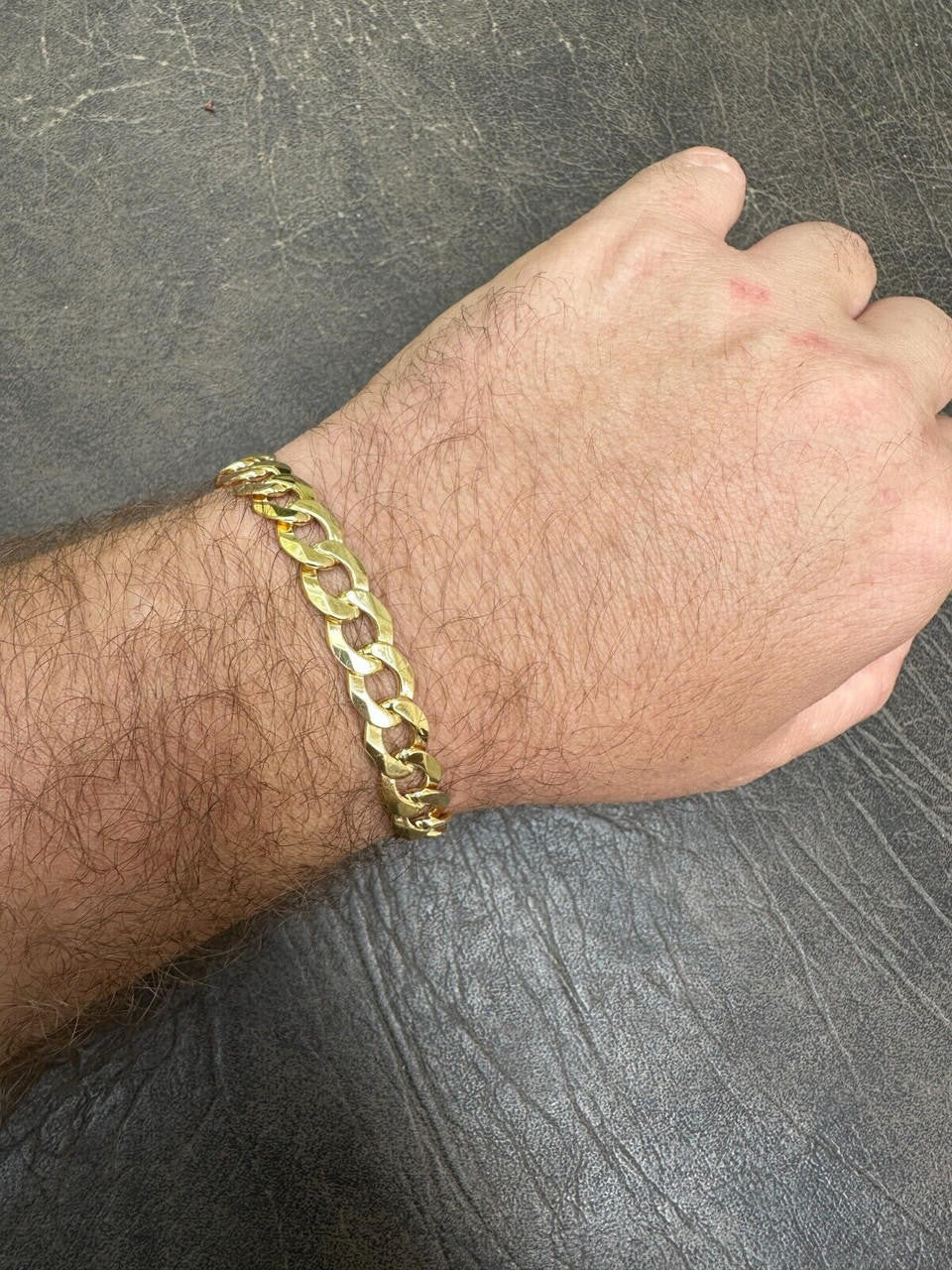 Flat Curb Cuban Link Chain Bracelet Real 14k Gold Plated 925