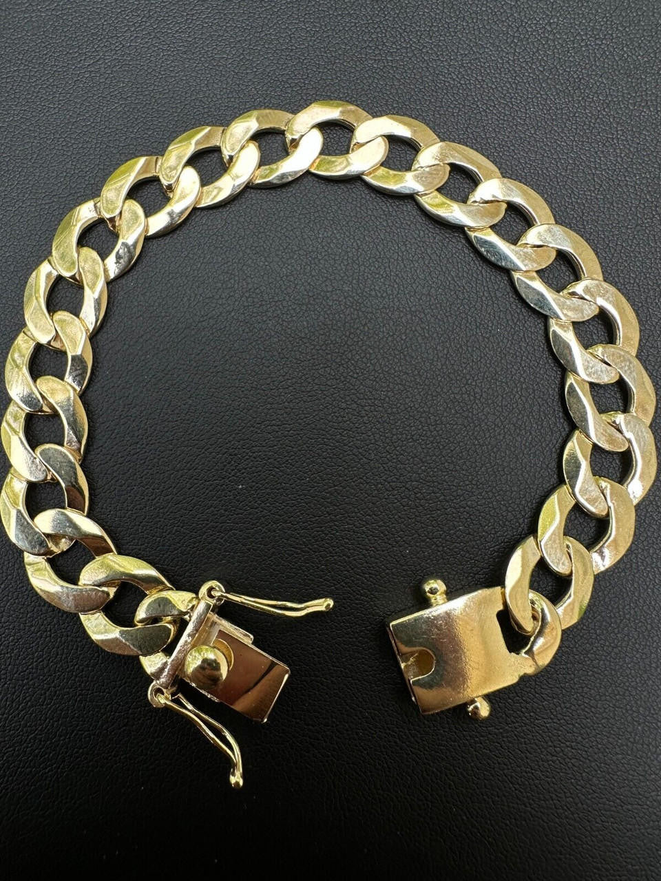 Italiano Silver, Inc. Flat Curb Cuban Link Chain Bracelet Real 14k Gold Plated 925 Silver Box Clasp