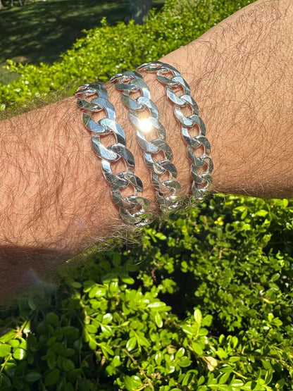 Italiano Silver, Inc. Flat Curb Cuban Link Chain Bracelet Real 925 Sterling Silver Sleek Box Clasp