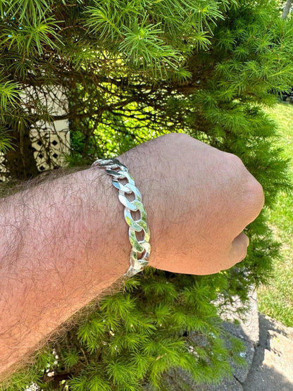 Italiano Silver, Inc. Flat Curb Cuban Link Chain Bracelet Real 925 Sterling Silver Sleek Box Clasp