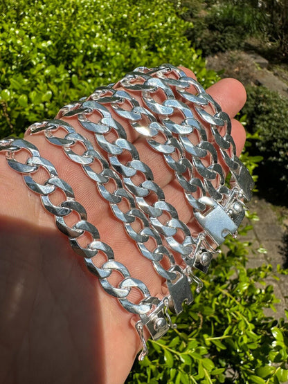 Italiano Silver, Inc. Flat Curb Cuban Link Chain Bracelet Real 925 Sterling Silver Sleek Box Clasp