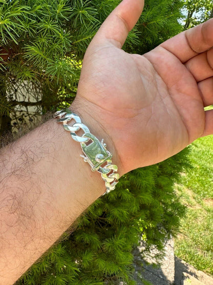 Italiano Silver, Inc. Flat Curb Cuban Link Chain Bracelet Real 925 Sterling Silver Sleek Box Clasp