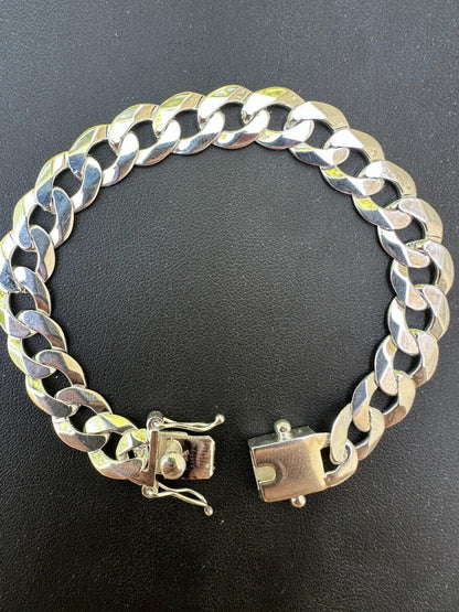 Italiano Silver, Inc. Flat Curb Cuban Link Chain Bracelet Real 925 Sterling Silver Sleek Box Clasp