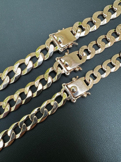 Italiano Silver, Inc. Flat Curb Cuban Link Chain Necklace 14k Rose Gold Plated 925 Silver Box Clasp