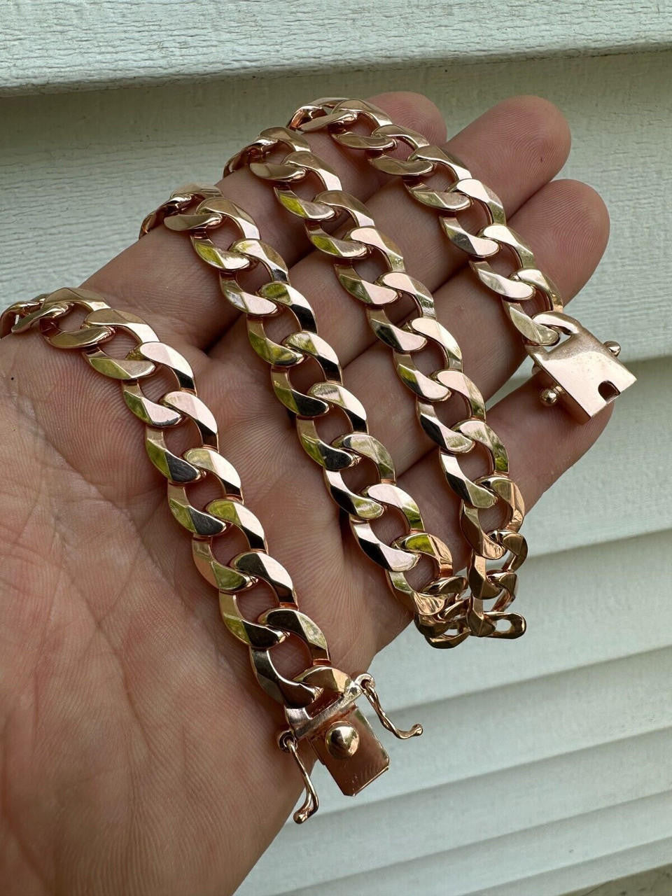 Italiano Silver, Inc. Flat Curb Cuban Link Chain Necklace 14k Rose Gold Plated 925 Silver Box Clasp