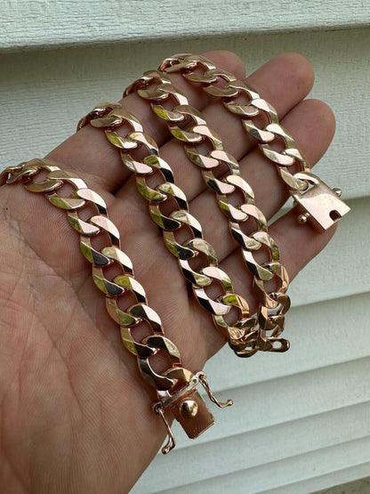 Italiano Silver, Inc. Flat Curb Cuban Link Chain Necklace 14k Rose Gold Plated 925 Silver Box Clasp