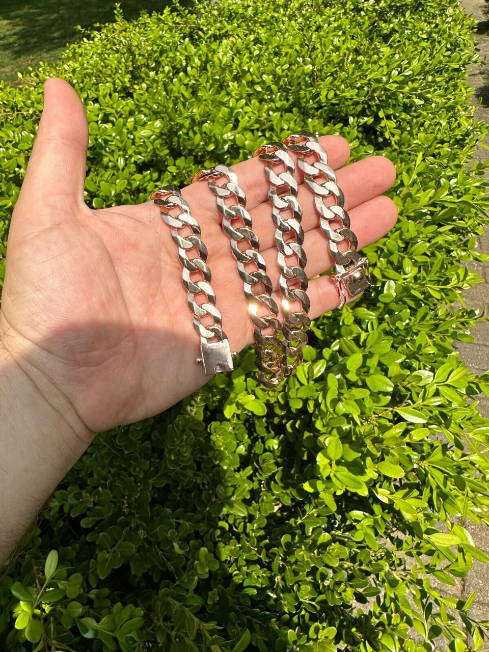 Italiano Silver, Inc. Flat Curb Cuban Link Chain Necklace 14k Rose Gold Plated 925 Silver Box Clasp