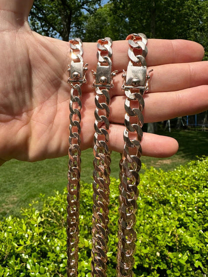 Italiano Silver, Inc. Flat Curb Cuban Link Chain Necklace 14k Rose Gold Plated 925 Silver Box Clasp