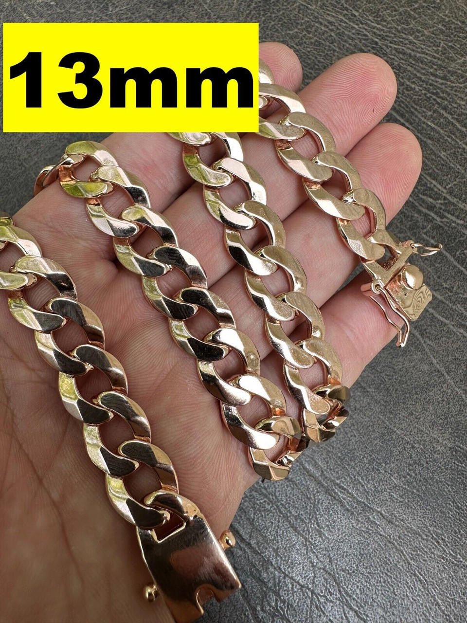 Italiano Silver, Inc. Flat Curb Cuban Link Chain Necklace 14k Rose Gold Plated 925 Silver Box Clasp